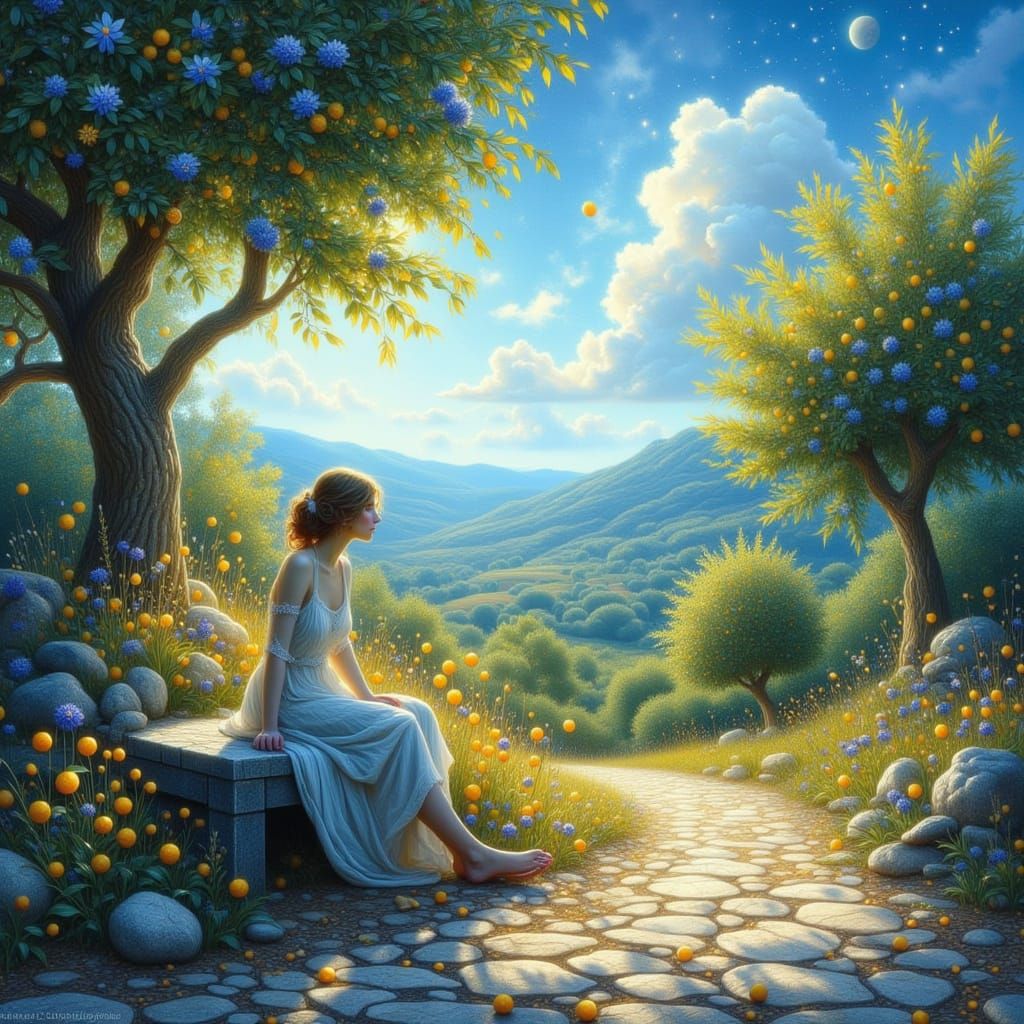 Contemplative Figure in a Serene Landscape, in Impressionist...