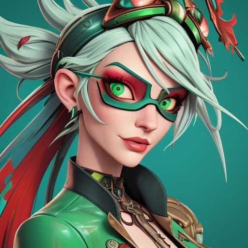 Steampunk Woman with Butterflies in Graffiti Art Style