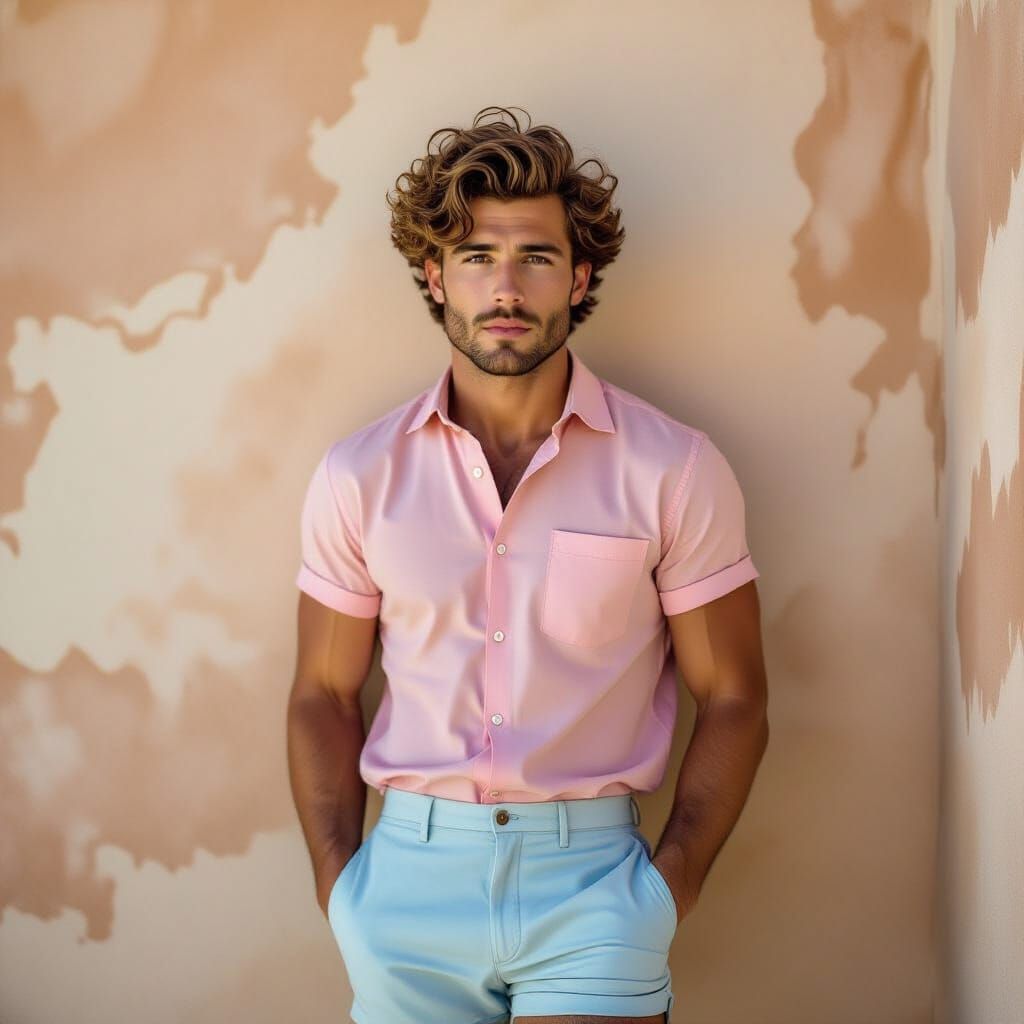 Man with Curly Hair in Analog Style Portrait