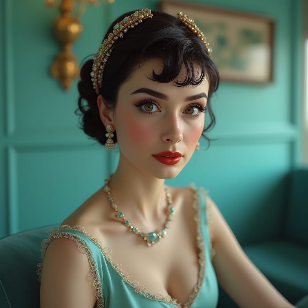 Elegant Audrey Hepburn in Vintage Tiffany Blue