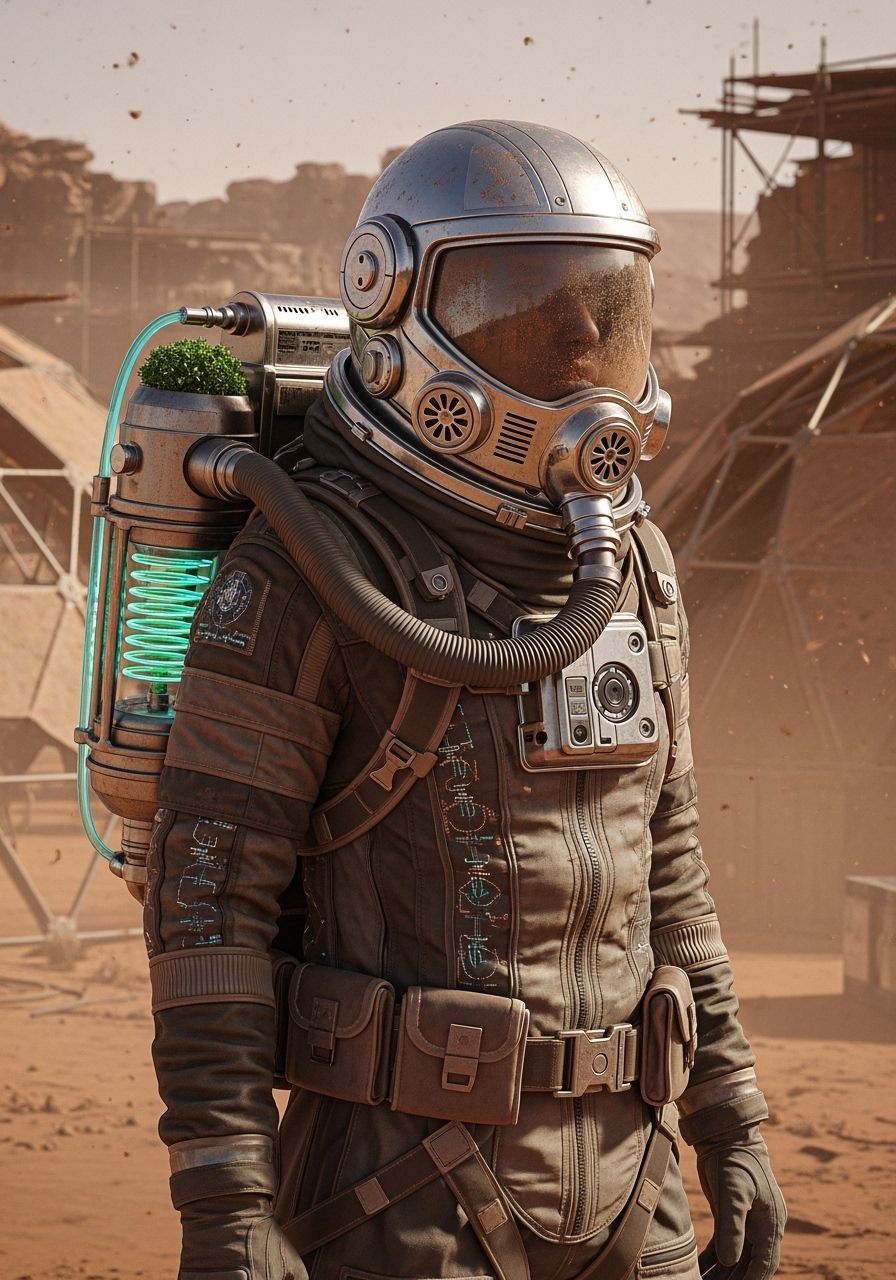 Retro-Futuristic Martian Colonist in Chrome Helm