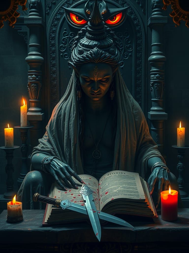 Terrifying Hindu Goddess in Dark Stone Temple