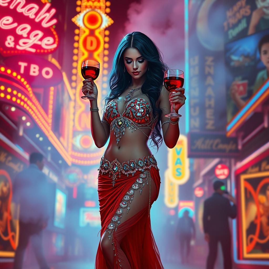 Belly Dancer's First Taste: Neon Vegas Illustration