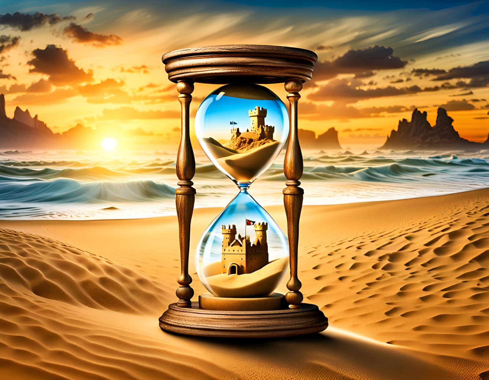 Sandcastle in Hourglass Inspired by Salvador Dali