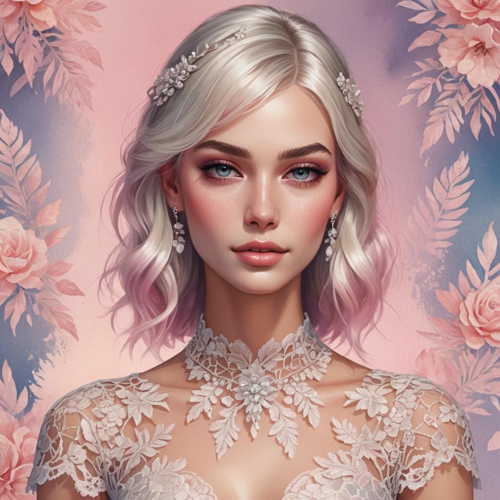 Sims 4 Character in Lace Dress: Pastel Watercolor