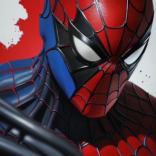 An abstract portrait of Spider-Man standing upright and look...