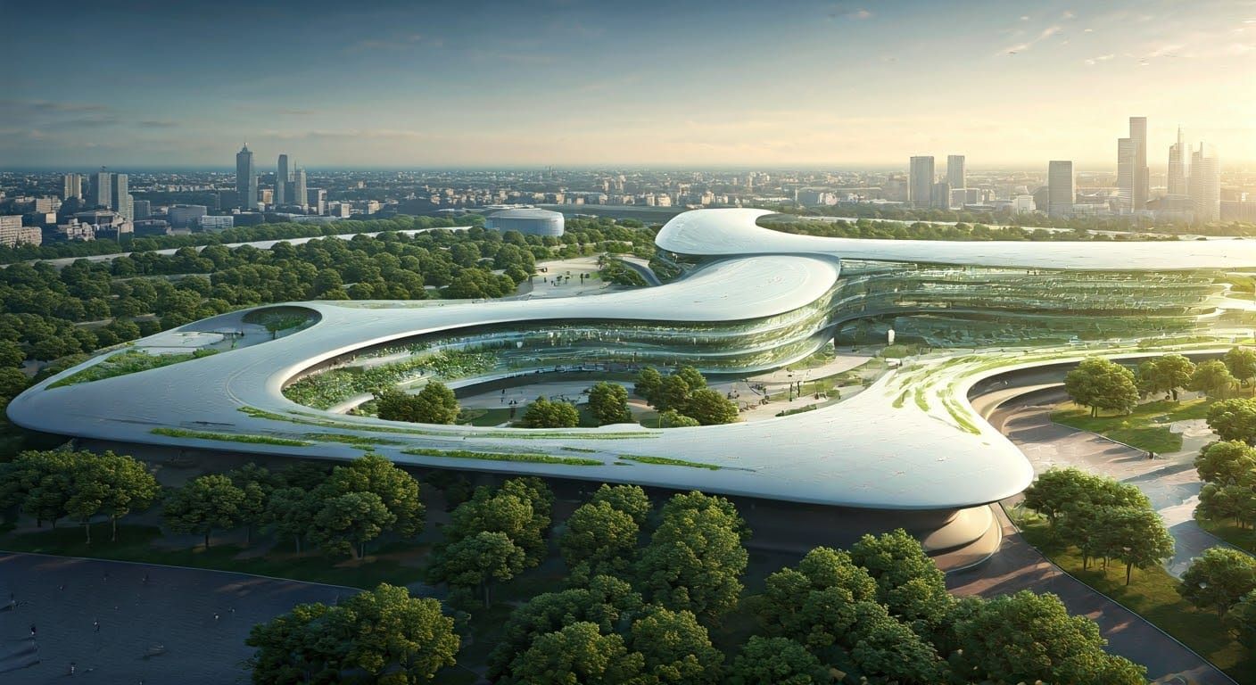 Futuristic Urban Oasis with Advanced Vertiports