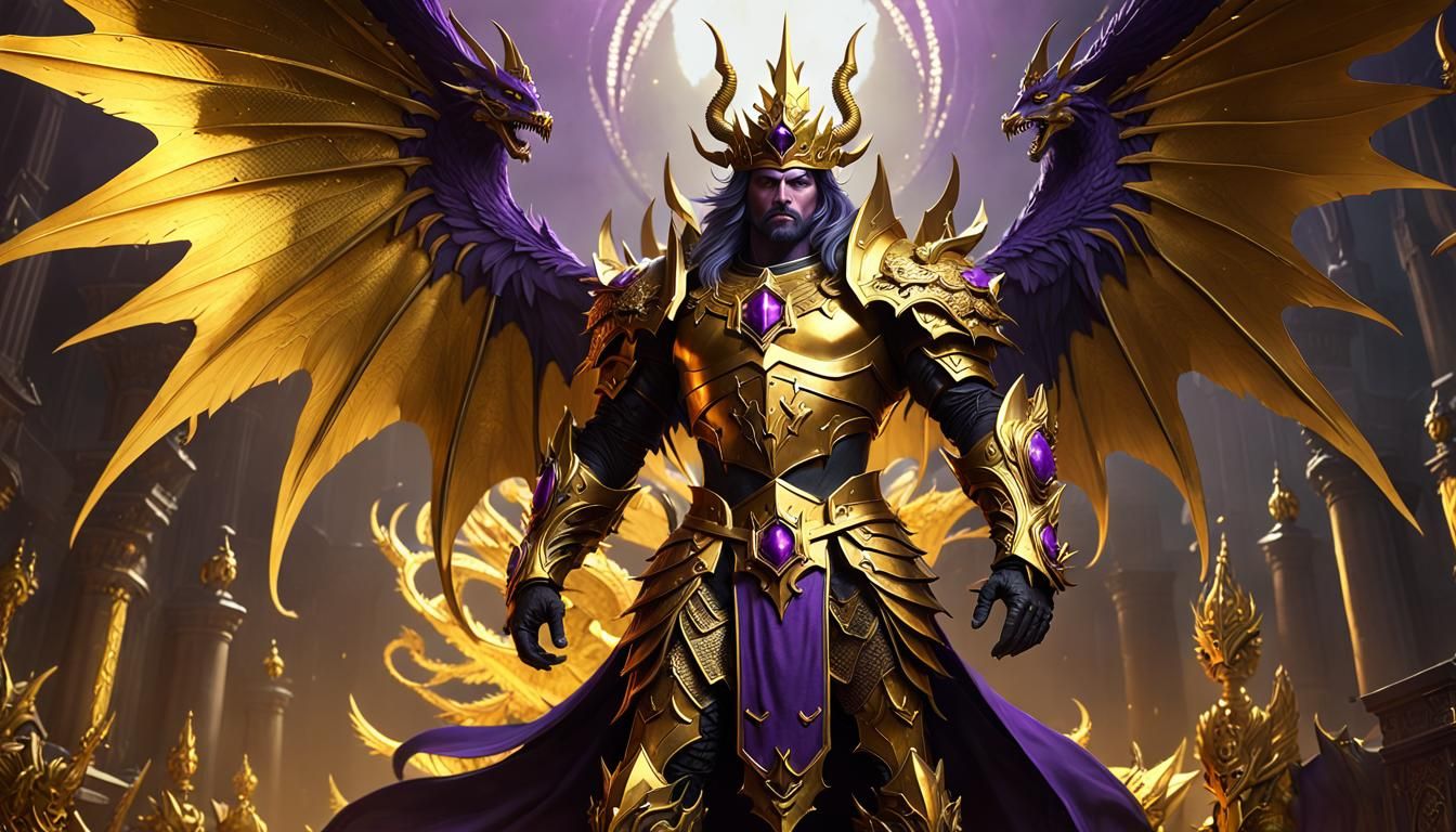 Golden Armored Undead Demon King with Dragon Wings