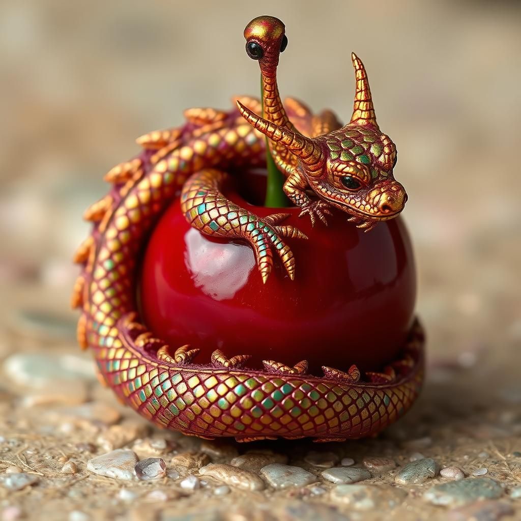 Miniature Iridescent Dragon and Cherry Fusion