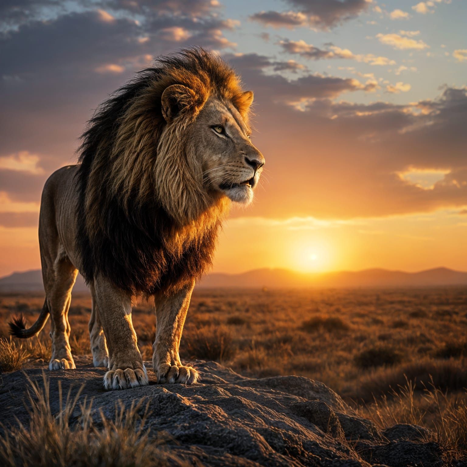 Majestic Lion at Sunset