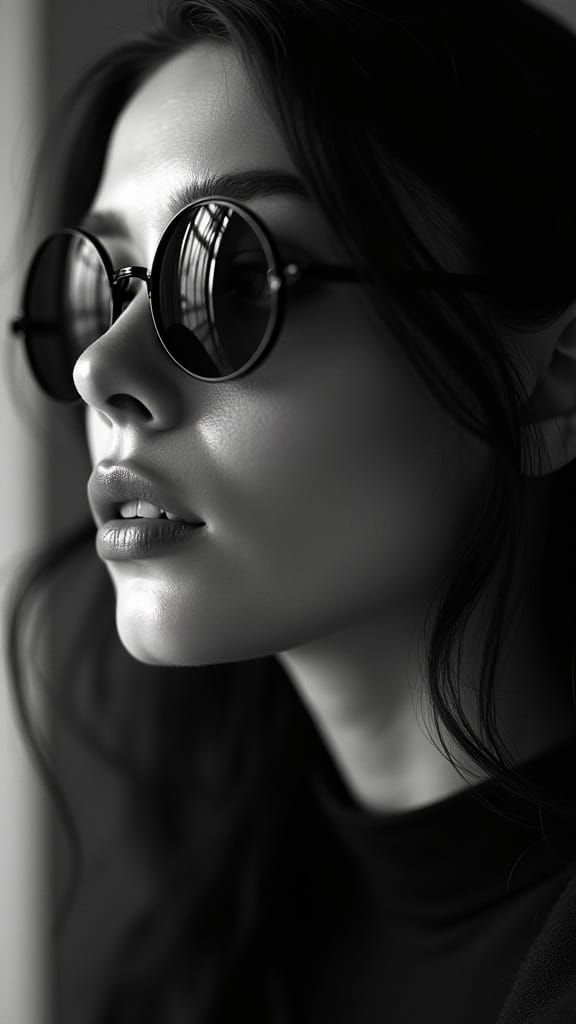 Mysterious Woman in Black & White Cinematic Portrait