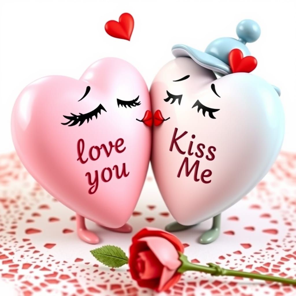 Sweet Anthropomorphic Candy Hearts in Pastel Colors