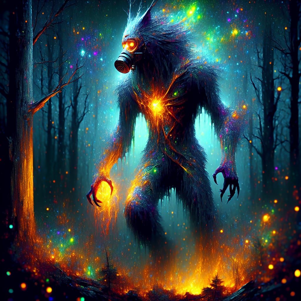 Radioactive Wendigo in Midnight Forest: Concept Art