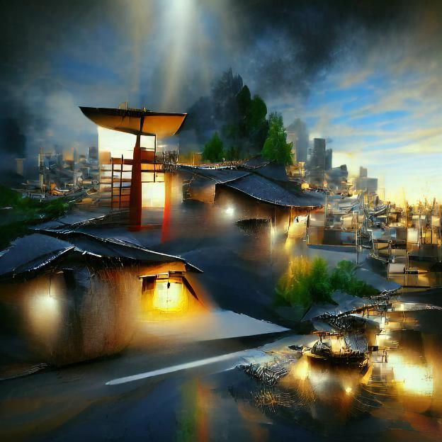 Hyperrealistic Feudal Japan City at Night