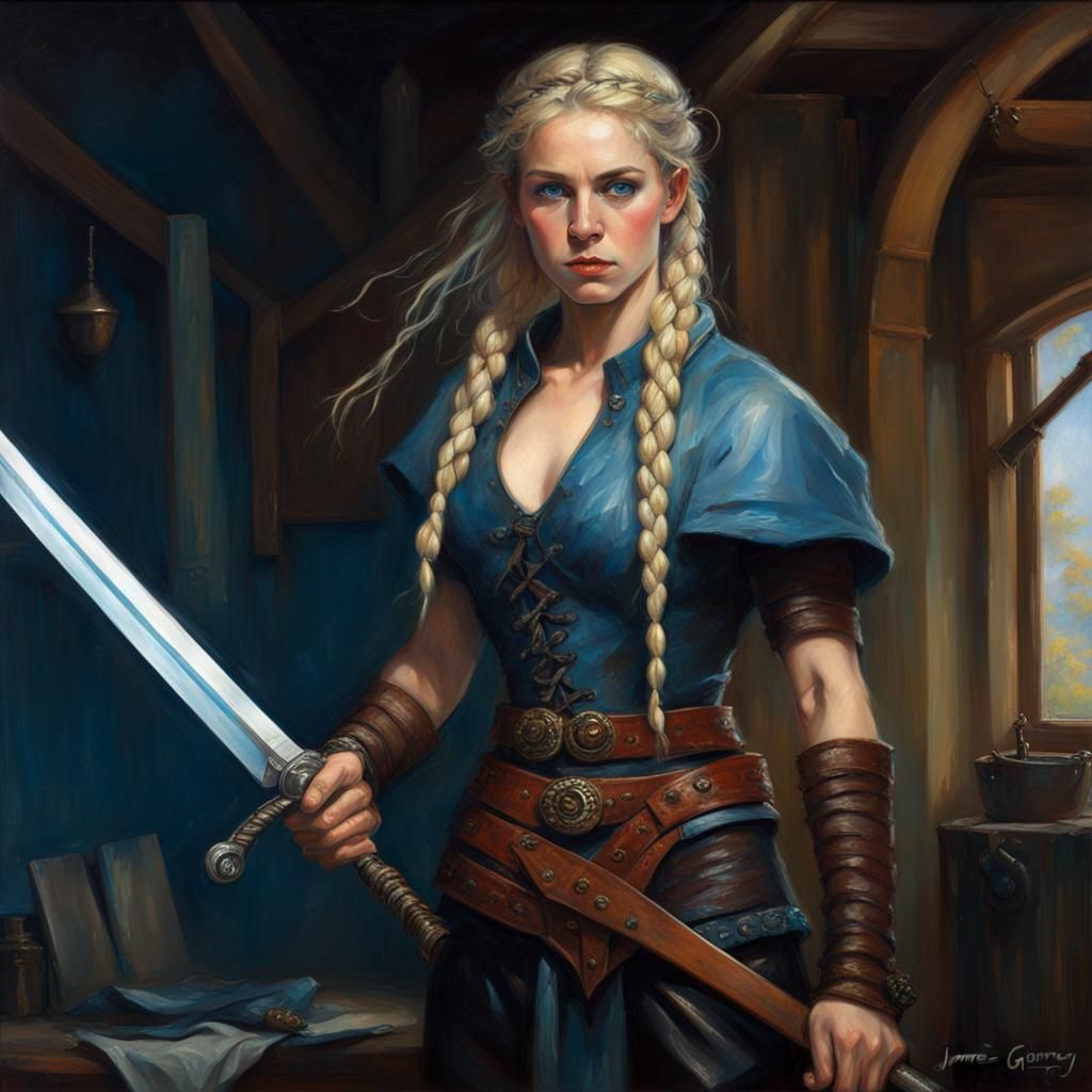 Fantasy Warrior in Oil Painting Style