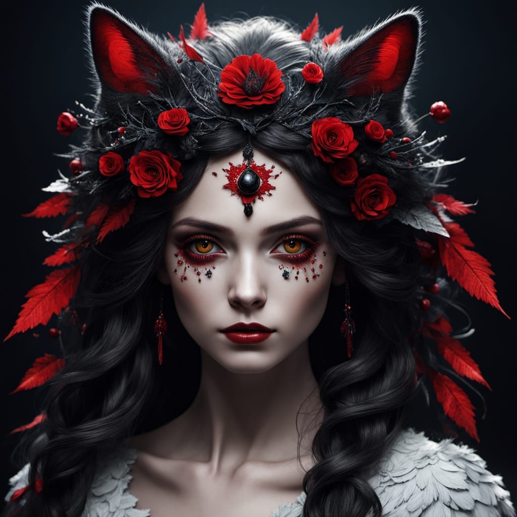 Dark Fantasy Goddess in Fiery Regalia