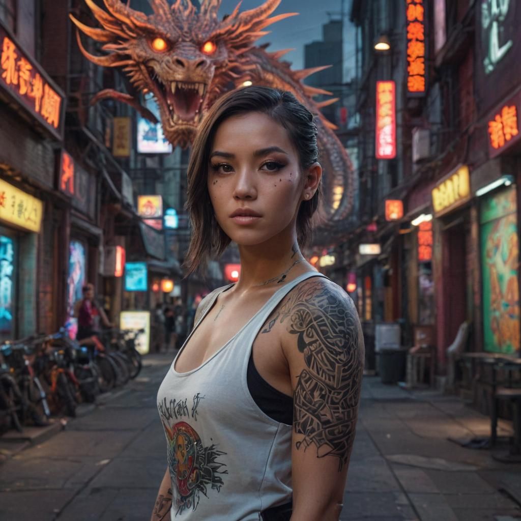 Neon Latina in Futuristic Cityscape