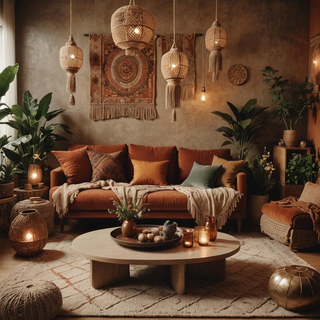 Modern Bohemian Living Room with Warm Interior Design