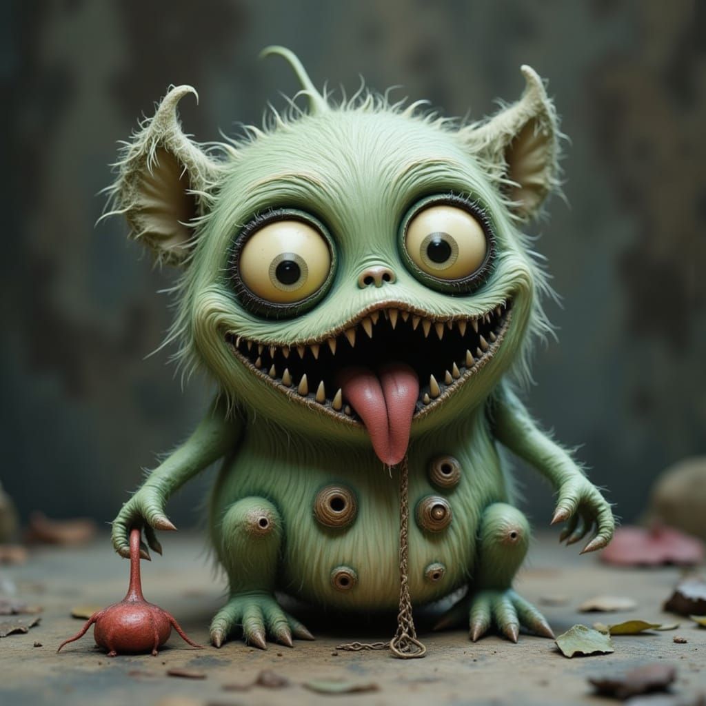 Cute Creepy Chibi Monster in Burton Big Eyes Style