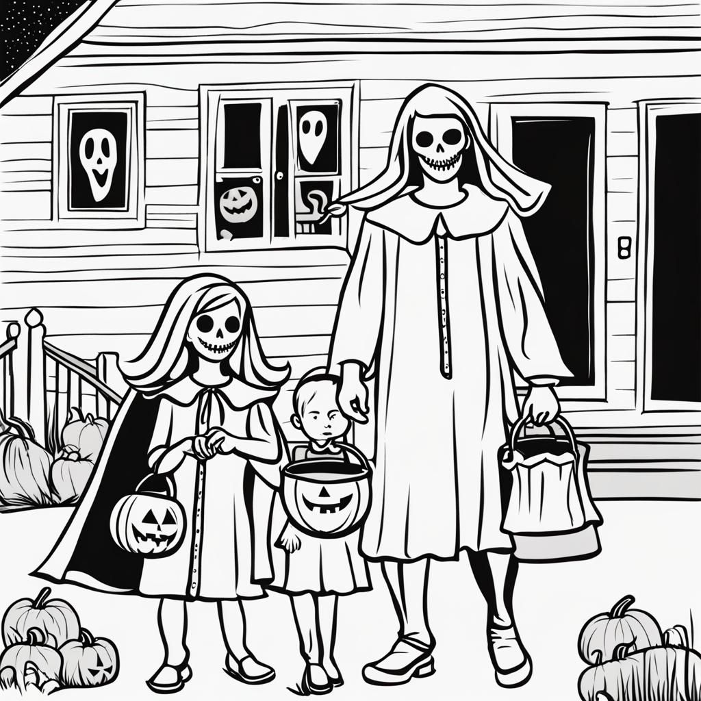 Children Trick or Treating on Halloween Night