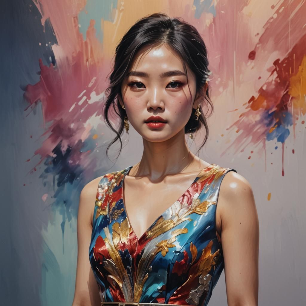 Korean Girl at Film Premiere in Splash Art Style