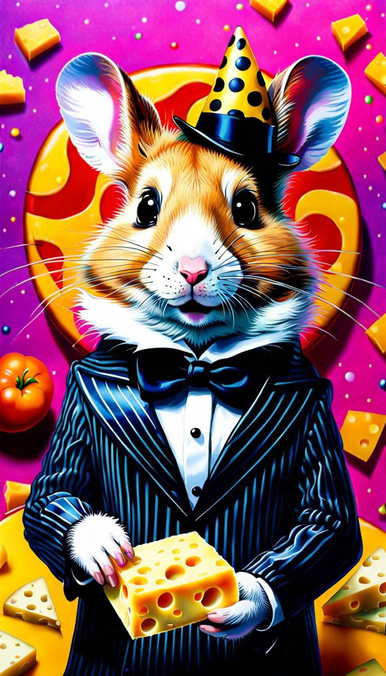 Victorian Hamster Serving Cheese in Gothic Style