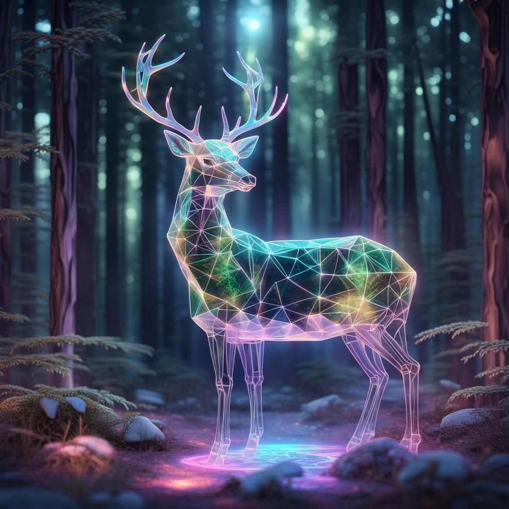 Holographic Deer in Enchanted Forest