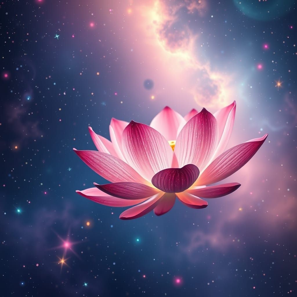 Ethereal Lotus Flower Floating in Outer Space