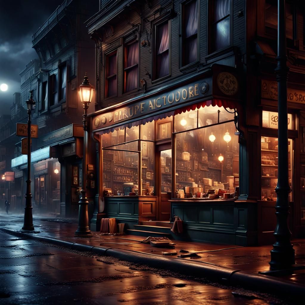 Night Street with Drugstore: Cinematic Digital Painting