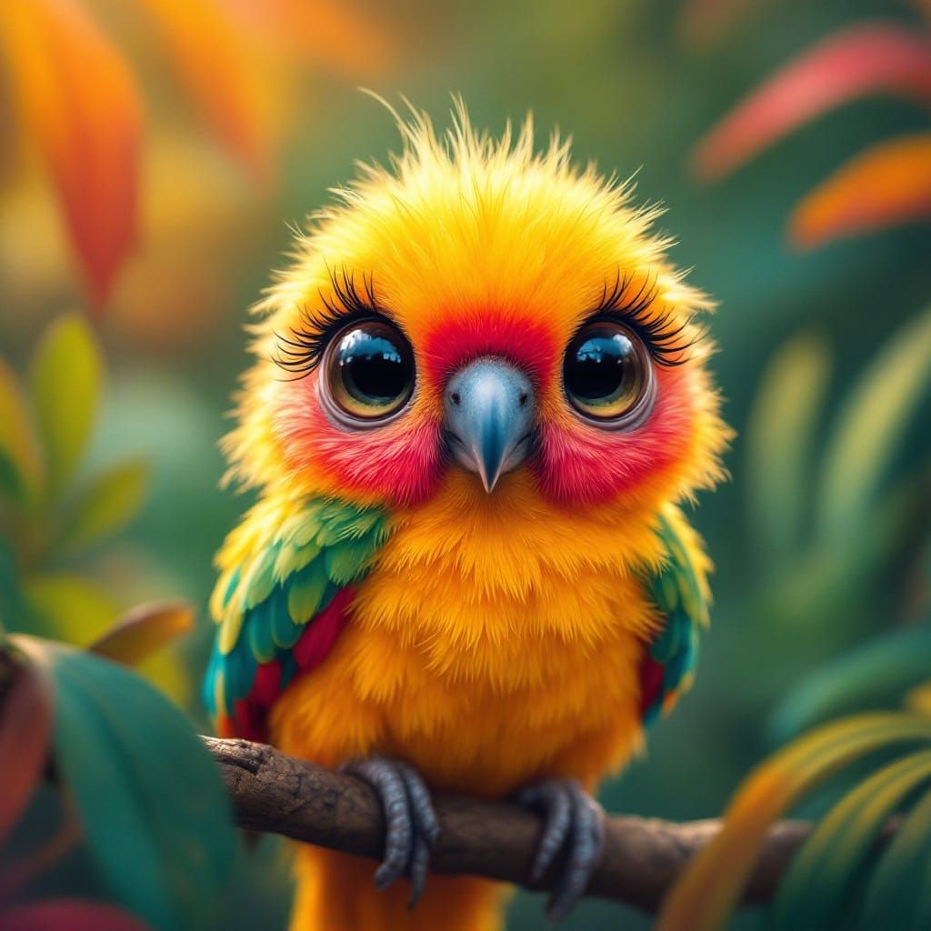 Vibrant Tropical Parrot with Whimsical Eyes