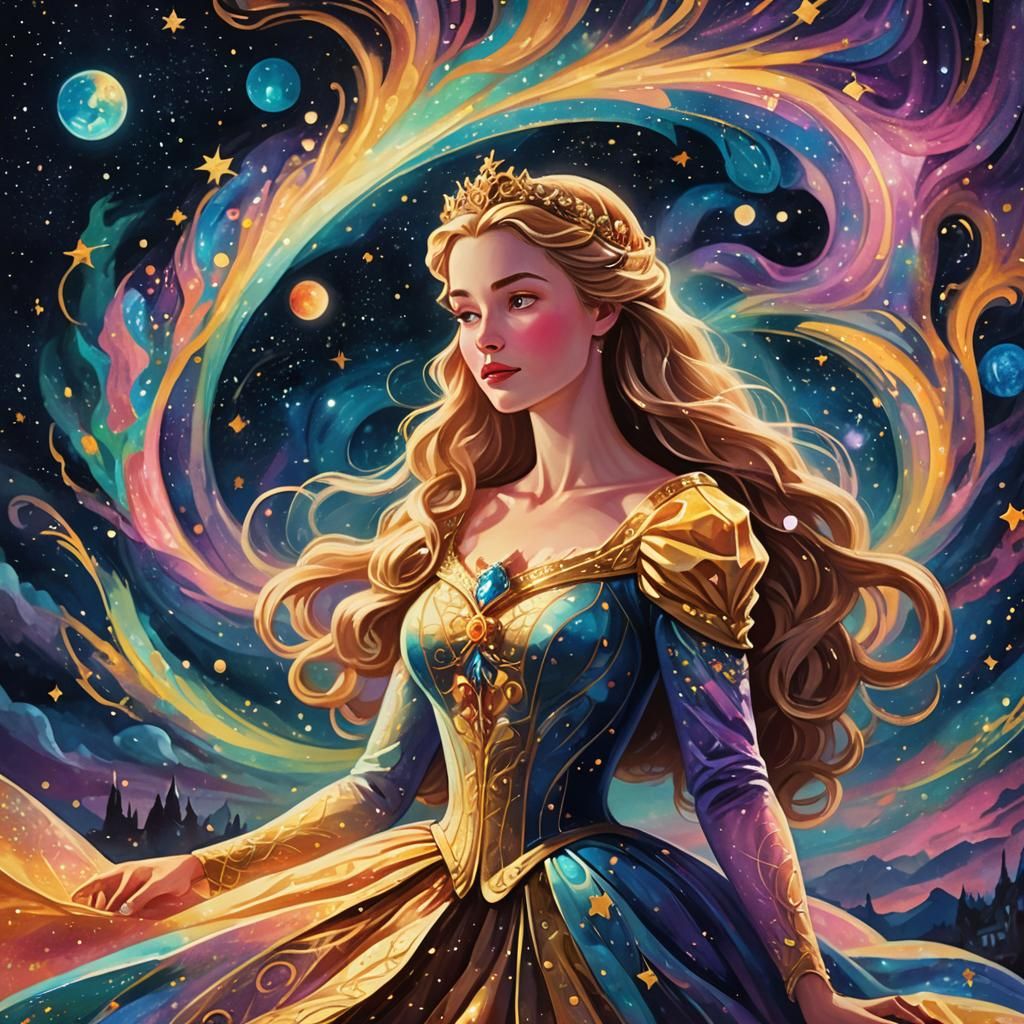 Belle in Cosmic Aurora Borealis: Visionary Art