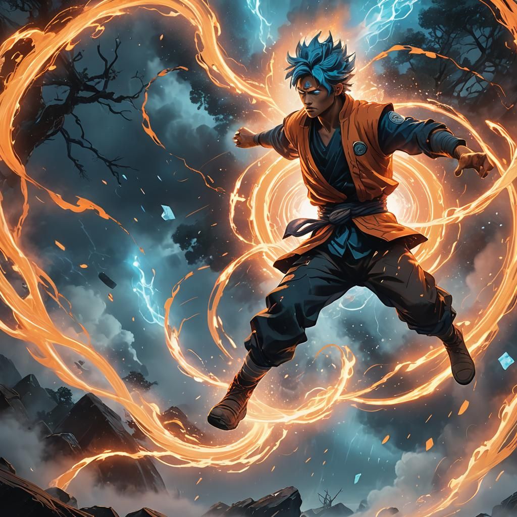 Rasengan and Kamehameha Collision: Fantasy Concept Art