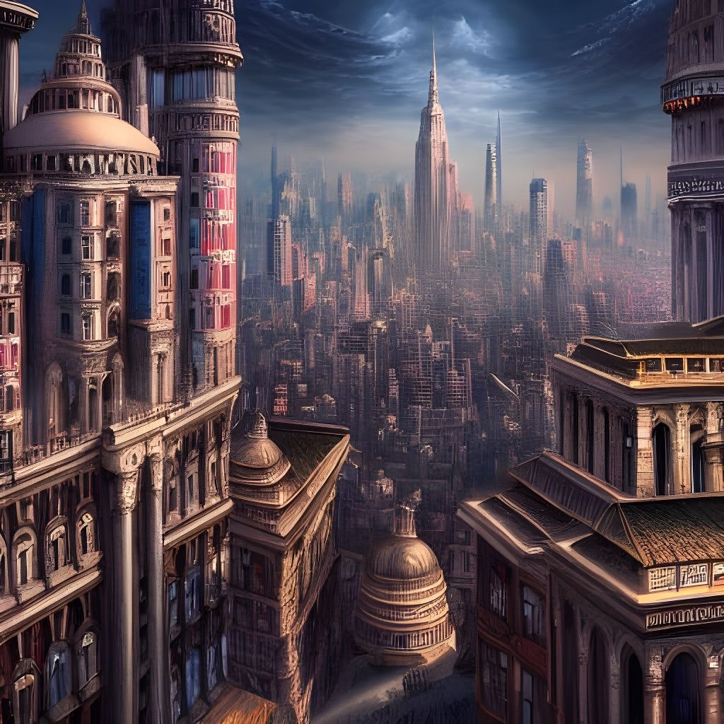 Bustling City as Matte Painting in Maximalist Style