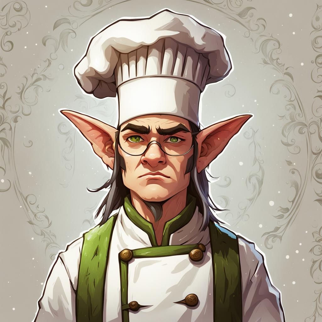 Grumpy Young Elven Chef Illustration