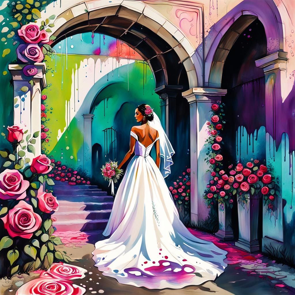 Bride in Graffiti Art Street Scene