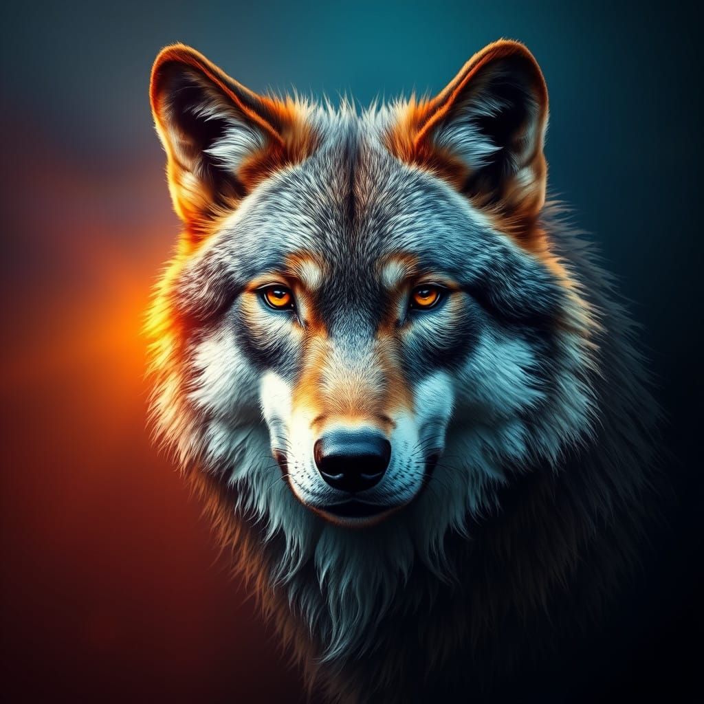 Majestic Wolf in Vibrant Hyperrealistic Portraiture