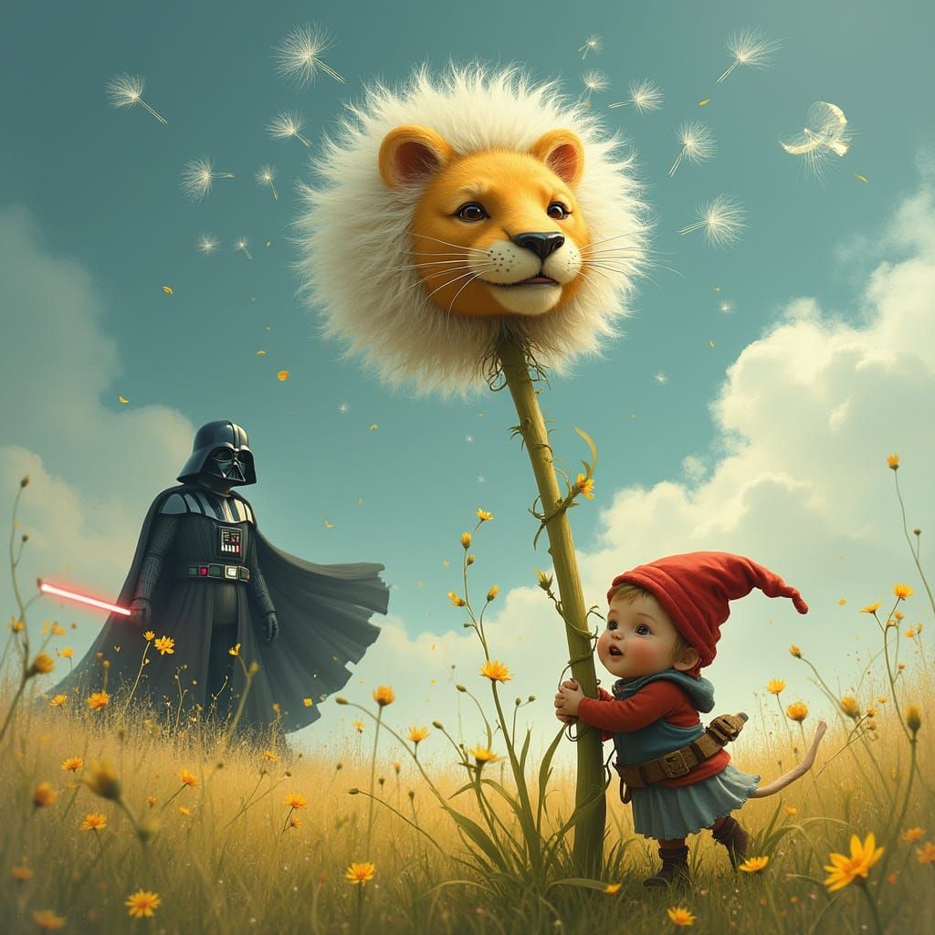 Lion-Headed Dandelion and Dwarf with Darth Vader