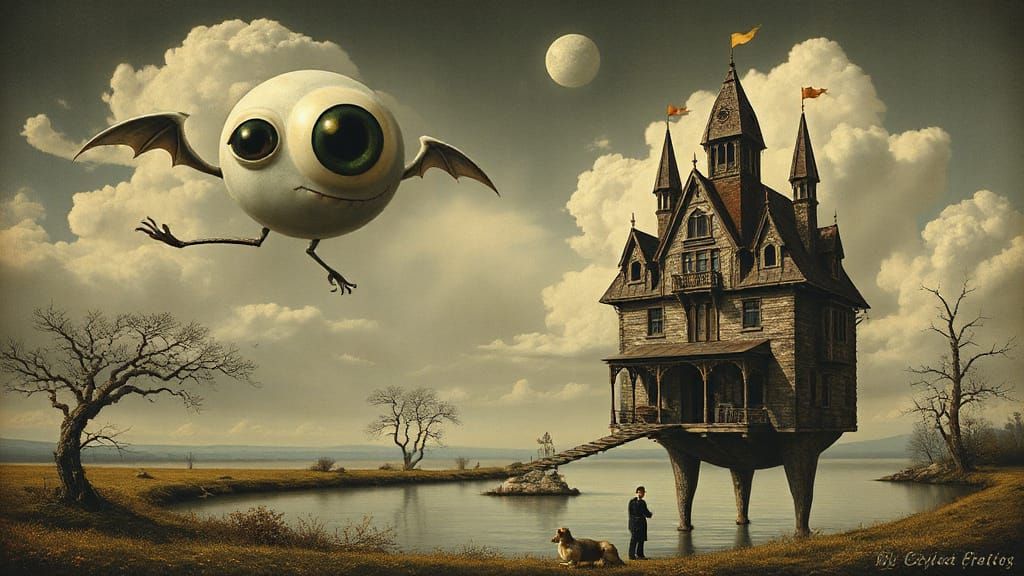 Dark Fantasy Art Nouveau Creature with Giant Eyeballs