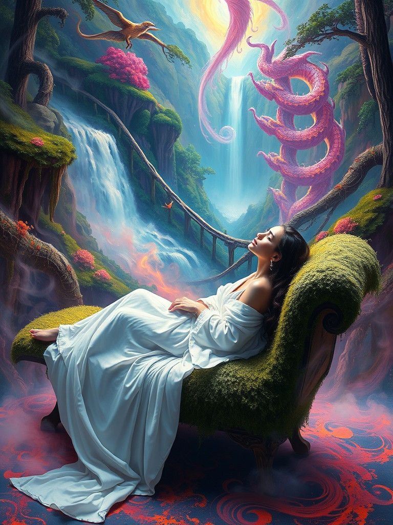 Ethereal Woman Surrounded by Dream Visions as Rothko Paintin...