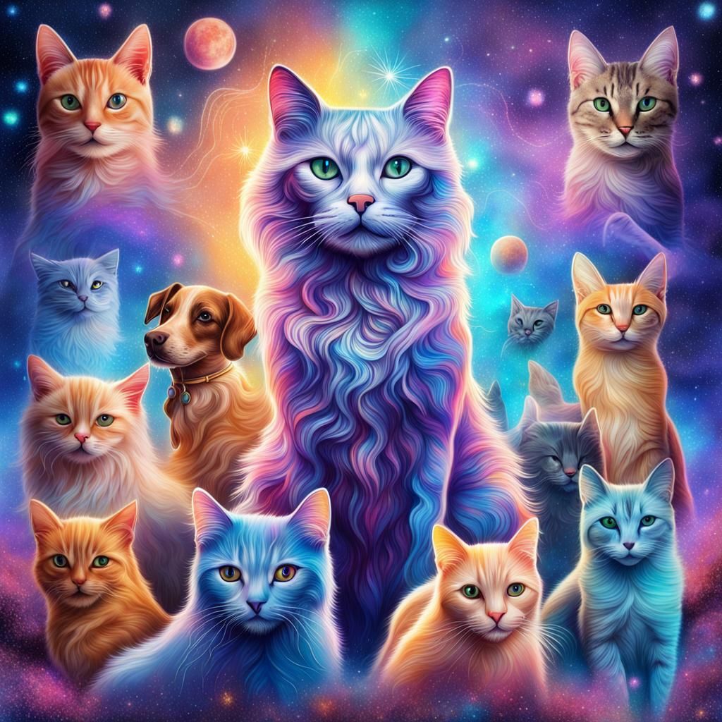 Cosmic Cats and Dogs Illustration
