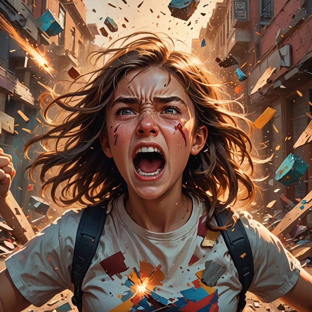 Telekinetic Girl's Rage: Hyperrealistic Concept Art