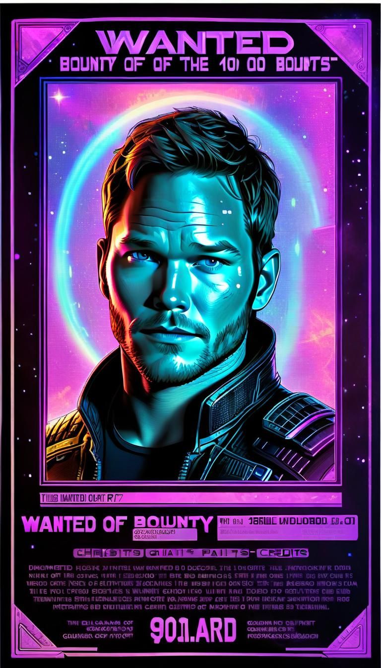 Holographic Wanted Poster with Bounty in Sci-Fi Style