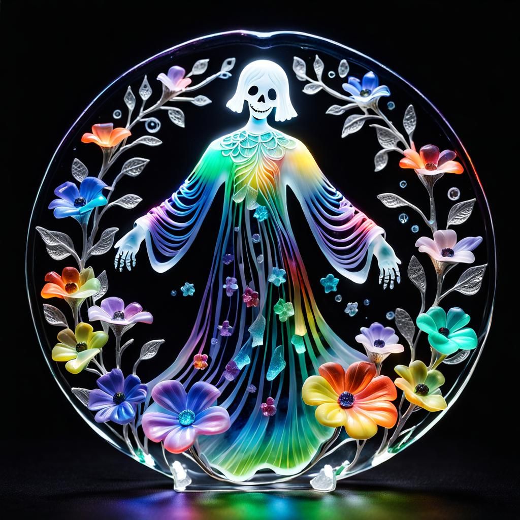 Luminous Rainbow Ghost with Glass Filigree