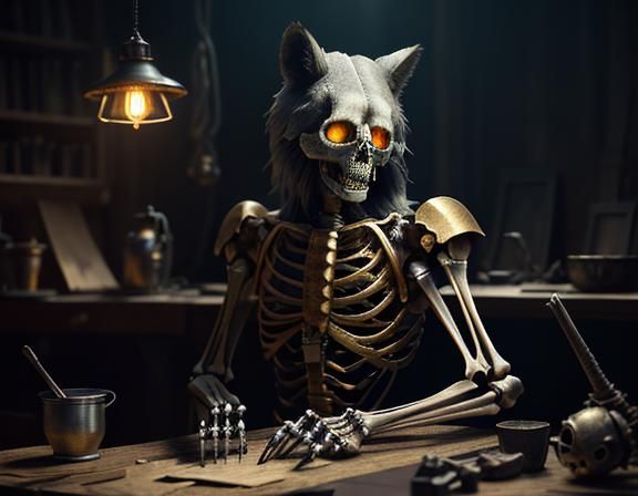 Furry Skeleton Bone Repair: Dark Fantasy Concept Art