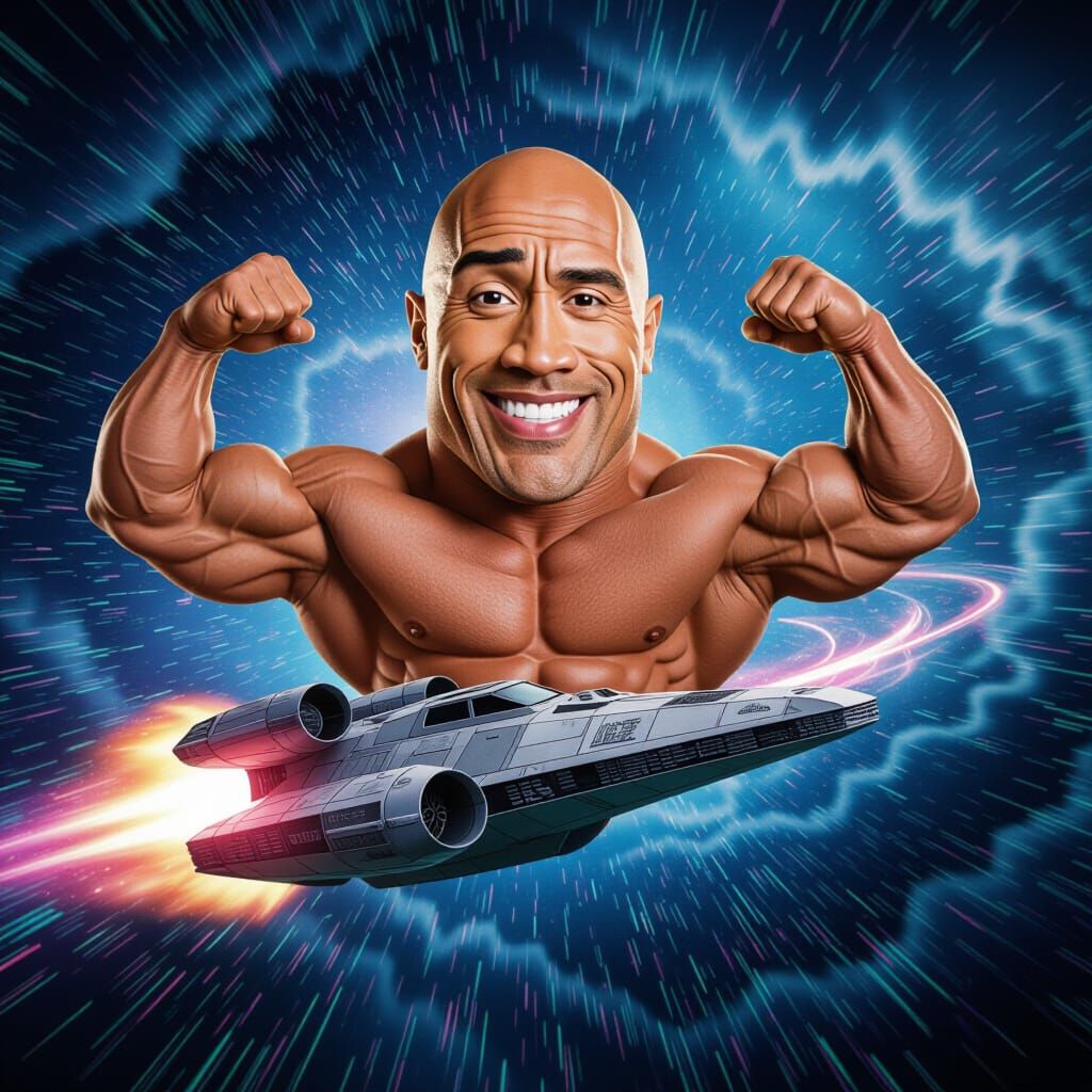 Dwayne Johnson Caricature in Glitch Art Style