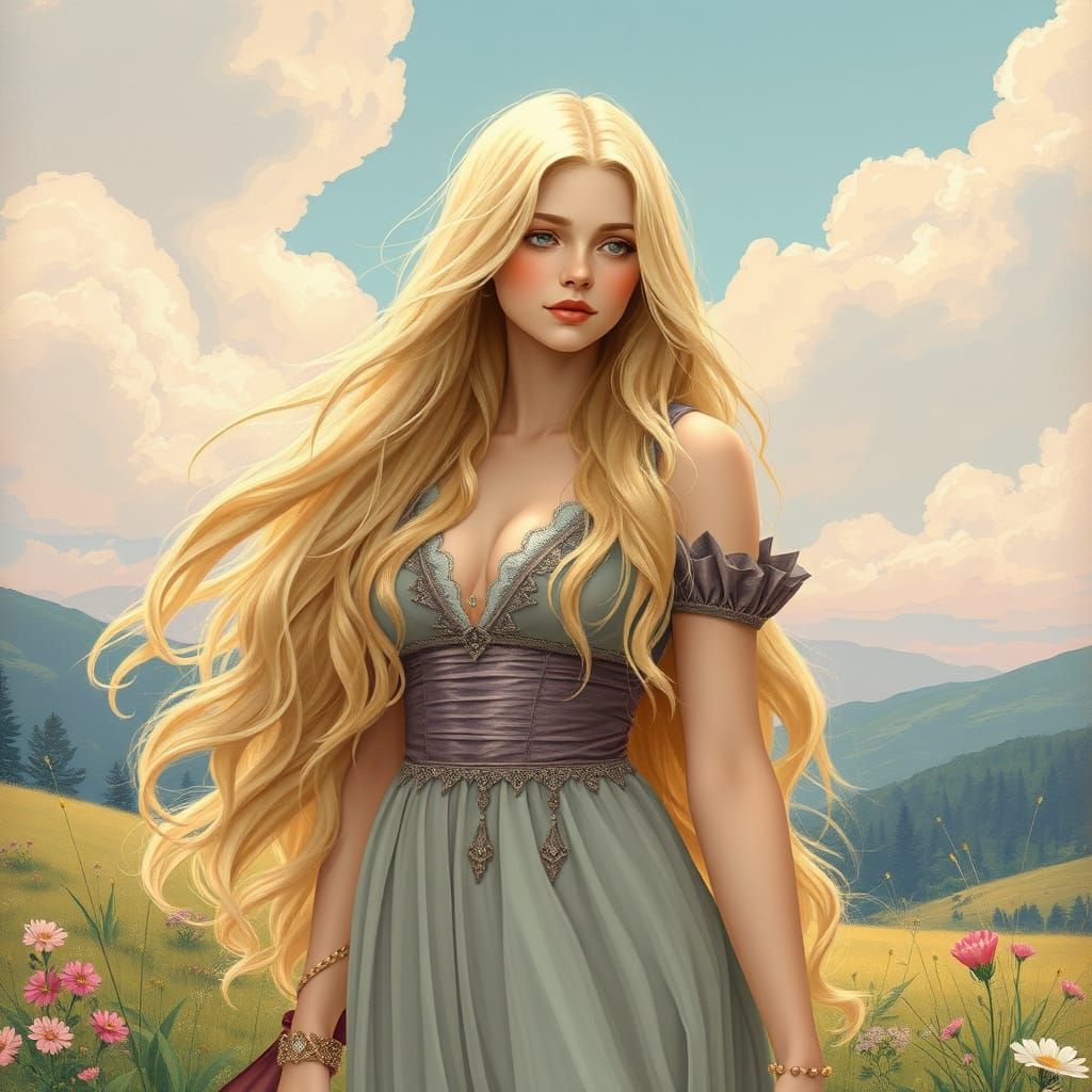 Dreamy Elegance: Serene Portrait of a Blonde Beauty