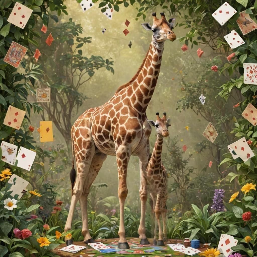 Giraffe Teaches Card Game to Baby