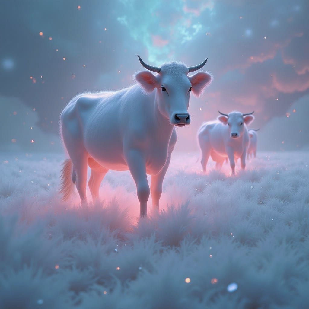 Dreamy Ethereal Cows in Whimsical Art