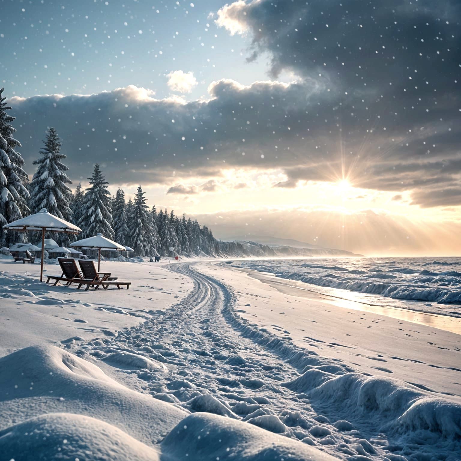 Cinematic North Pole Beach Scene: Snowy Wonderland