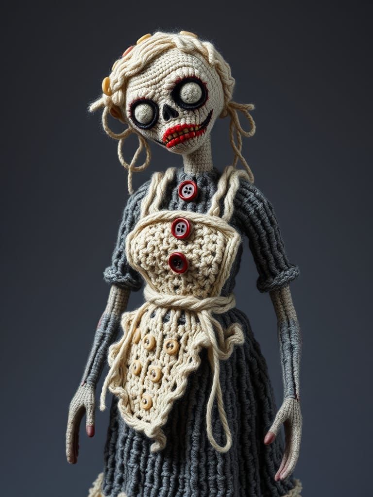 Crocheted 1950s Zombie Housewife Doll